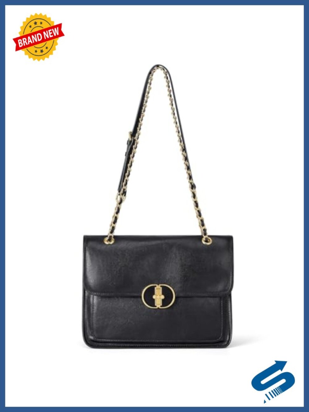 Leather Crossbody Satchel Bag with Chain Strap - 3 Ways to Wear
